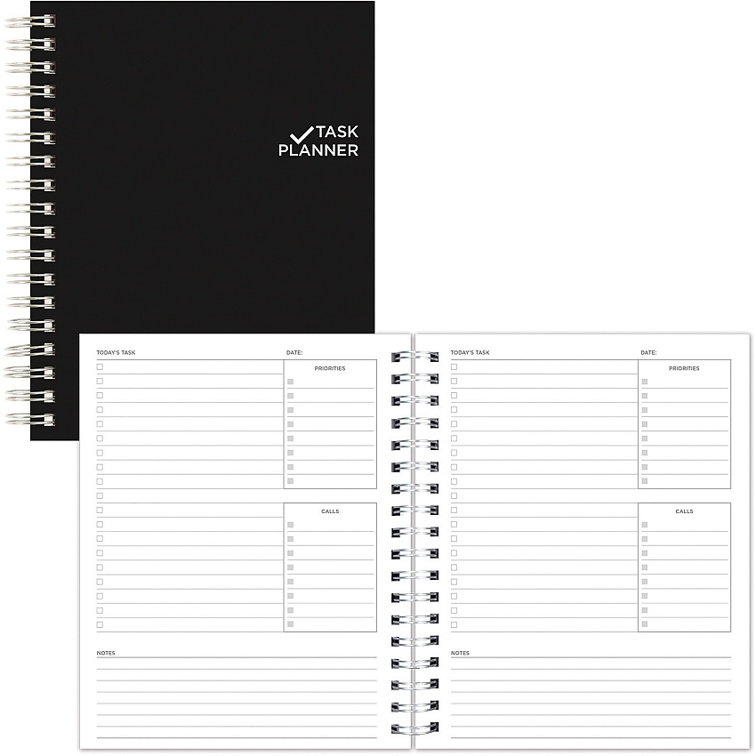 Blueline Undated Task Planner Personal - 7 1/4" x 9 1/4" Sheet Size - Twin Wire - Black - Notes Area, Hard Cover - 1 Each (B31081)