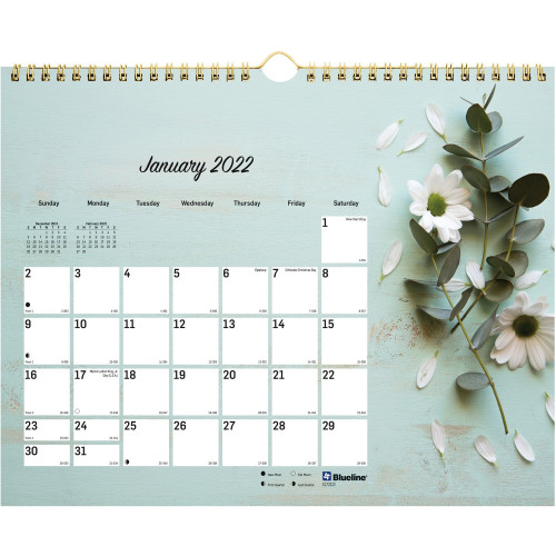 Rediform Blueline Romantic Floral Wall Calendar (C172122)