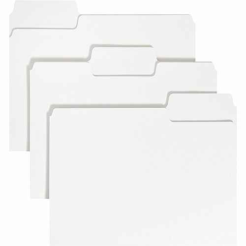 Smead SuperTab 1/3 Tab Cut Letter Recycled Top Tab File Folder 8 1/2" x 11" - 3/4" Expansion - Assorted Tab Position - 11 pt. - White - 10% Recycled - 100 / Box (11980)