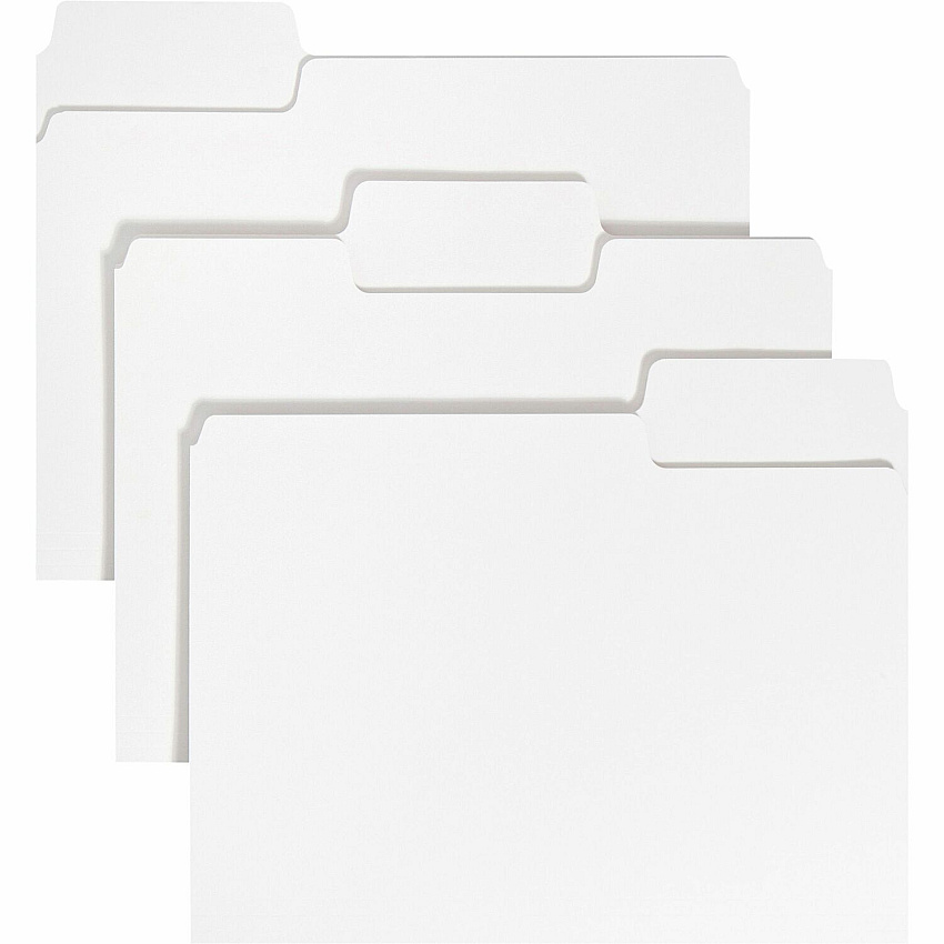 Smead SuperTab 1/3 Tab Cut Letter Recycled Top Tab File Folder 8 1/2" x 11" - 3/4" Expansion - Assorted Tab Position - 11 pt. - White - 10% Recycled - 100 / Box (11980)