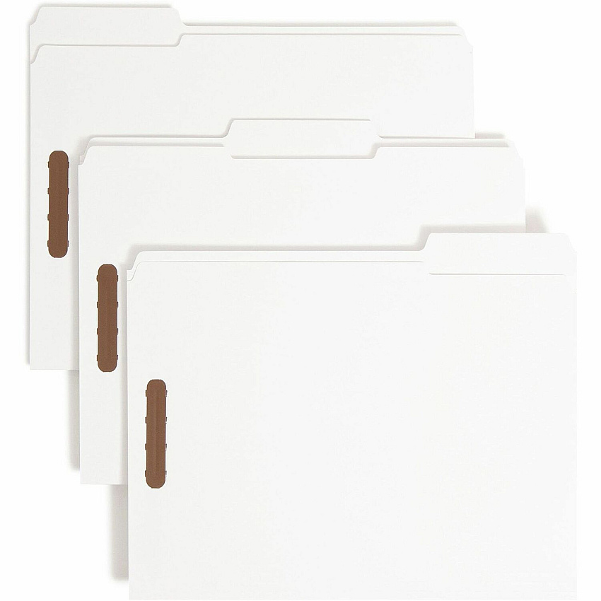 Smead 1/3 Tab Cut Letter Recycled Fastener Folder 8 1/2" x 11" - 3/4" Expansion - 2 x Prong K Style Fastener(s) - 2" Fastener Capacity - Assorted Tab Position - 11 pt. - White - 10% Recycled - 50 / Box (12840)
