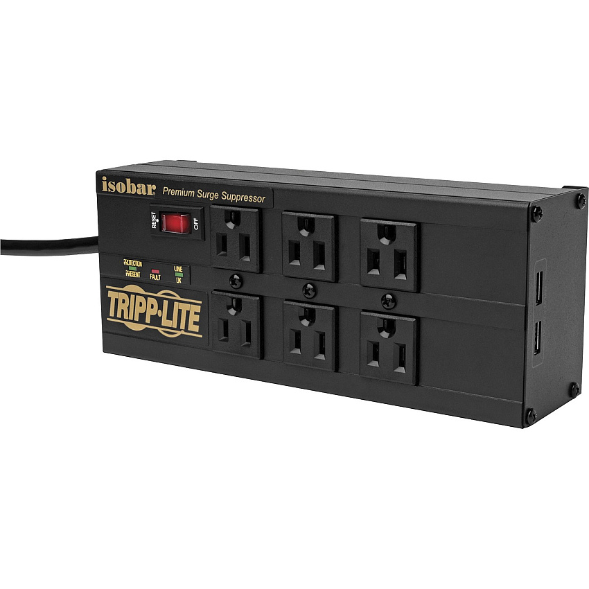 Tripp Lite by Eaton 6-Outlet Surge Suppressor/Protector 6 x NEMA 5-15R, 2 x USB - 3840 J (IBAR6ULTRAUS)