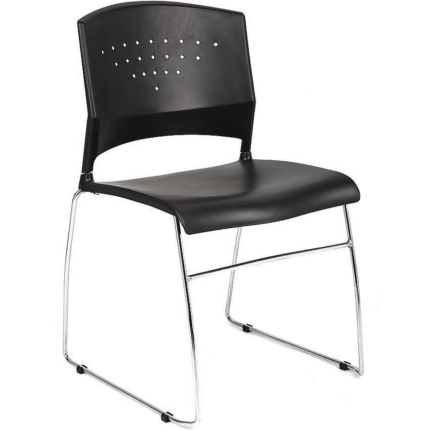Boss Black Stack Chair With Chrome Frame, 1Pc Pack Black Seat Color - Polypropylene Seat Material - Black Back Color - Polypropylene Back Material - Chrome Frame Material - Sled Base - 1 Each (B1400BK1)