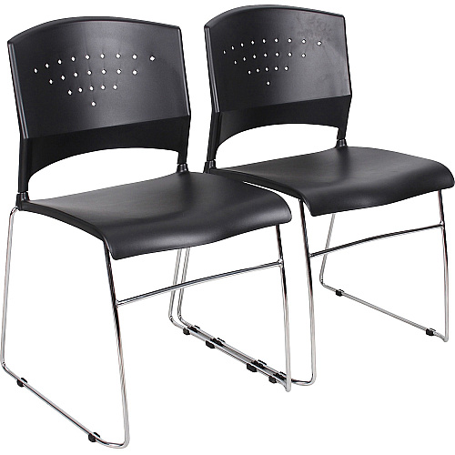 Boss Black Stack Chair With Chrome Frame 2 Pcs Pack Black Seat Color - Polypropylene Seat Material - Black Back Color - Polypropylene Back Material - Chrome Frame Material - Sled Base - 2 / Carton (B1400BK2)