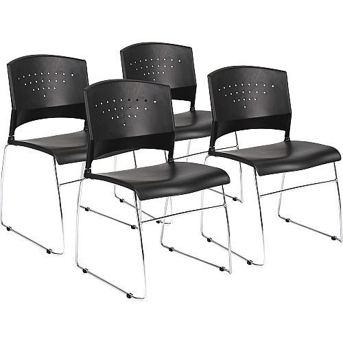 Boss Black Stack Chair With Chrome Frame 4 Pcs Pack Black Seat Color - Polypropylene Seat Material - Black Back Color - Polypropylene Back Material - Chrome Frame Material - Sled Base - 4 / Carton (B1400BK4)