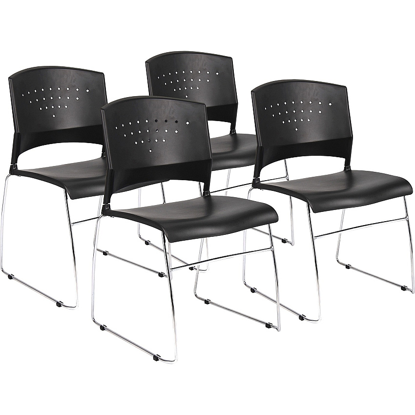 Boss Black Stack Chair With Chrome Frame 4 Pcs Pack Black Seat Color - Polypropylene Seat Material - Black Back Color - Polypropylene Back Material - Chrome Frame Material - Sled Base - 4 / Carton (B1400BK4)