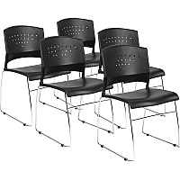 Boss Black Stack Chair With Chrome Frame 5 Pcs Pack Black Seat Color - Polypropylene Seat Material - Black Back Color - Polypropylene Back Material - Chrome Frame Material - Sled Base - 5 / Carton (B1400BK5)