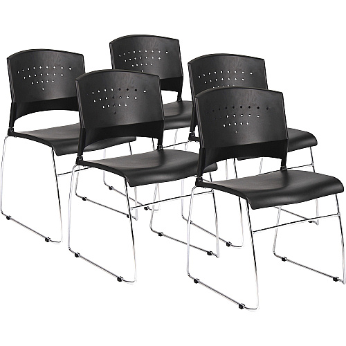 Boss Black Stack Chair With Chrome Frame 5 Pcs Pack Black Seat Color - Polypropylene Seat Material - Black Back Color - Polypropylene Back Material - Chrome Frame Material - Sled Base - 5 / Carton (B1400BK5)