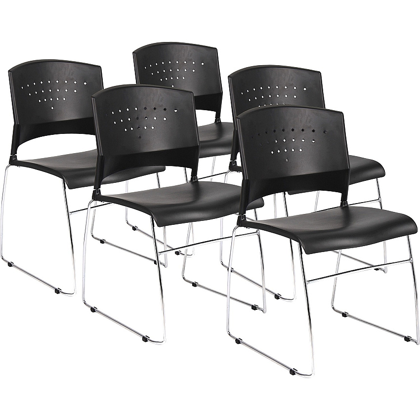 Boss Black Stack Chair With Chrome Frame 5 Pcs Pack Black Seat Color - Polypropylene Seat Material - Black Back Color - Polypropylene Back Material - Chrome Frame Material - Sled Base - 5 / Carton (B1400BK5)