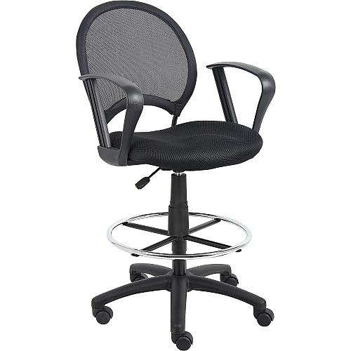 Boss Mesh Drafting Stool W/ Loop Arms Black Seat Color - Mesh Fabric Seat Material - Black Back Color - Mesh, Metal, Ballistic Nylon Back Material - 5-star Base - Armrest - 1 Each (B16217)