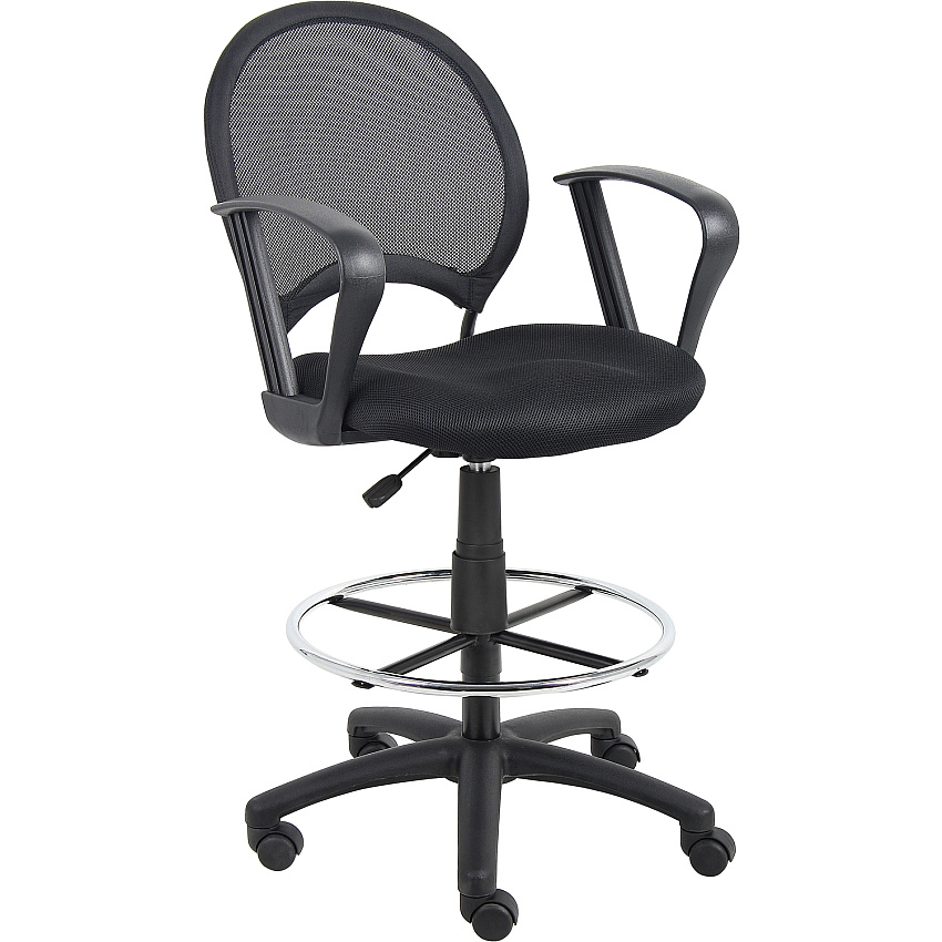Boss Mesh Drafting Stool W/ Loop Arms Black Seat Color - Mesh Fabric Seat Material - Black Back Color - Mesh, Metal, Ballistic Nylon Back Material - 5-star Base - Armrest - 1 Each (B16217)