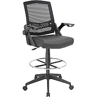 Boss Black Flip Arm Mesh Drafting Stool Black Seat Color - Black Back Color - Mesh Back Material - Armrest - 1 Each (B16223BK)