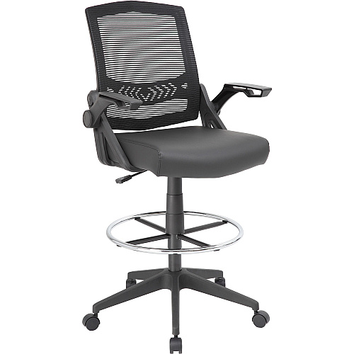 Boss Black Flip Arm Mesh Drafting Stool Black Seat Color - Black Back Color - Mesh Back Material - Armrest - 1 Each (B16223BK)