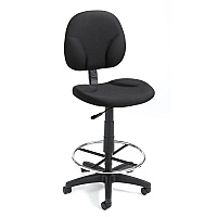 Boss Stand Up Fabric Drafting Stool with Foot Rest, Black Black Seat Color - Crepe Fabric Seat Material - Black Back Color - Crepe Fabric Back Material - 5-star Base - 1 Each (B1690BK)