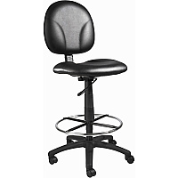 Boss Stand Up Drafting Stool with Foot Rest Black Black Seat Color - Vinyl Seat Material - Black Back Color - Vinyl Back Material - 5-star Base - 1 Each (B1690CS)