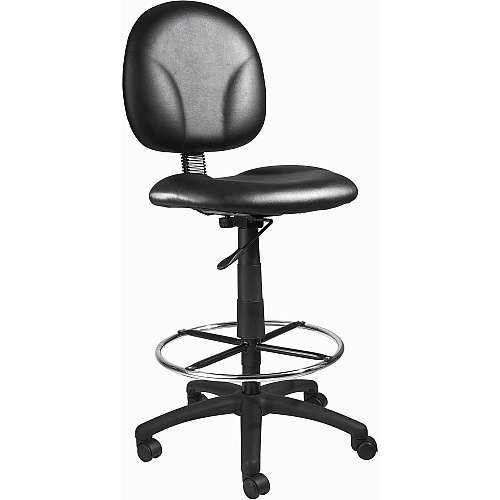 Boss Stand Up Drafting Stool with Foot Rest Black Black Seat Color - Vinyl Seat Material - Black Back Color - Vinyl Back Material - 5-star Base - 1 Each (B1690CS)