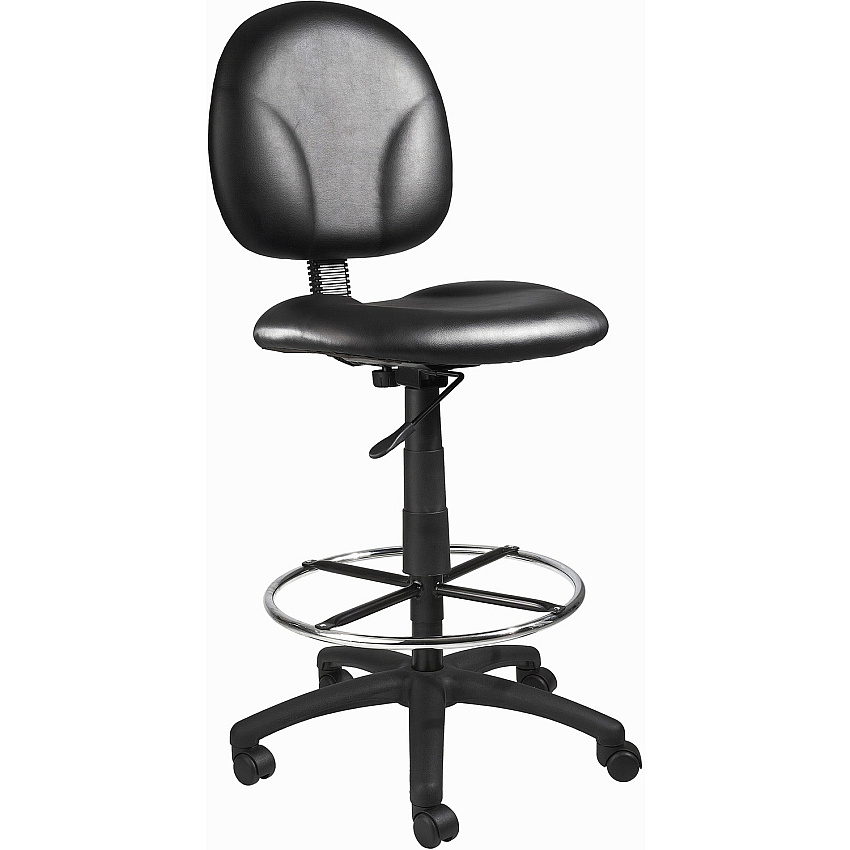 Boss Stand Up Drafting Stool with Foot Rest Black Black Seat Color - Vinyl Seat Material - Black Back Color - Vinyl Back Material - 5-star Base - 1 Each (B1690CS)