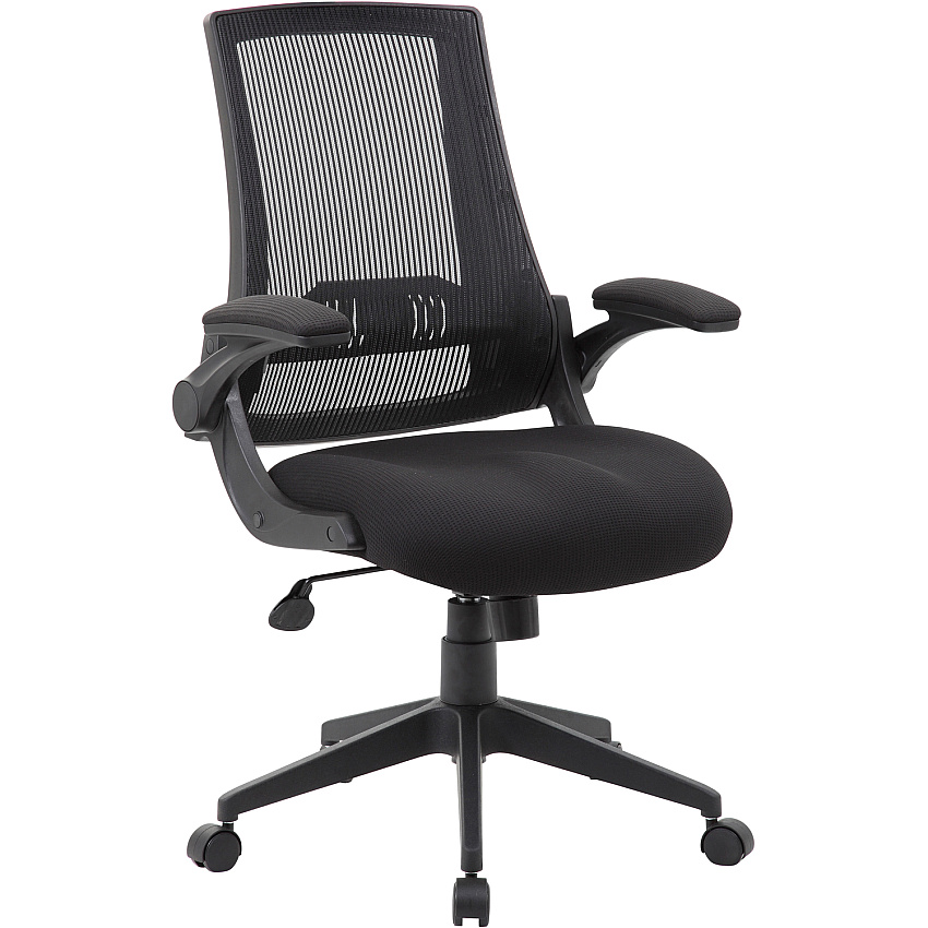 Boss Mesh Back, Flip Arm Task Chair Black Seat Color - Black Back Color - Black Frame Color - 5-star Base - 1 Each (B6776BK)