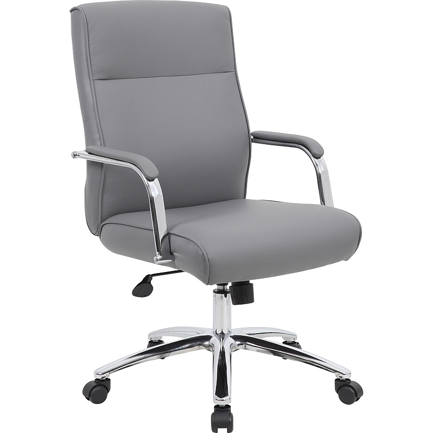 Boss Modern Executive Conference Chair-Grey Gray Seat Color - Vinyl Seat Material - Gray Back Color - Vinyl Back Material - Chrome Frame Color - 5-star Base - Armrest - 1 Each (B696CGY)