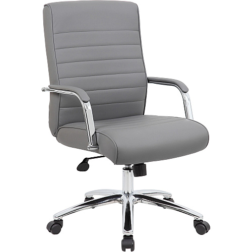 Boss Modern Executive Conference Chair-Ribbed Grey Vinyl Seat Material - Vinyl Back Material - Chrome Frame Color - 5-star Base - Ribbed Gray - Armrest - 1 Each (B696CRBGY)