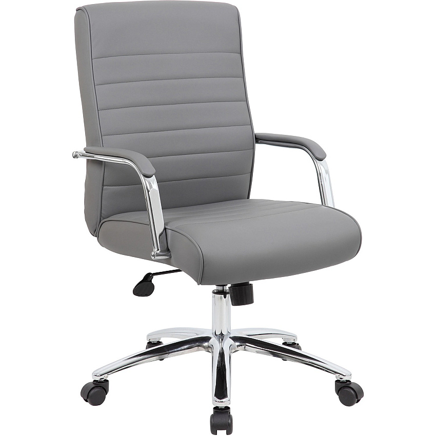 Boss Modern Executive Conference Chair-Ribbed Grey Vinyl Seat Material - Vinyl Back Material - Chrome Frame Color - 5-star Base - Ribbed Gray - Armrest - 1 Each (B696CRBGY)