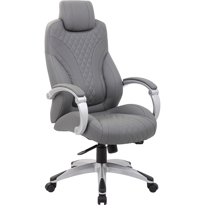 Boss Hinged Arm Executive Chair With Synchro-Tilt, Grey Gray Seat Color - Vinyl Seat Material - Gray Back Color - Vinyl Back Material - Silver Frame Color - 5-star Base - Armrest - 1 Each (B8871GY)