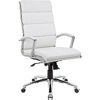 Boss Executive CaressoftPlus? Chair with Metal Chrome Finish White Seat Color - Vinyl Seat Material - White Back Color - Vinyl Back Material - Chrome Frame Color - High Back - 5-star Base - Armrest - 1 Each (B9471WT)