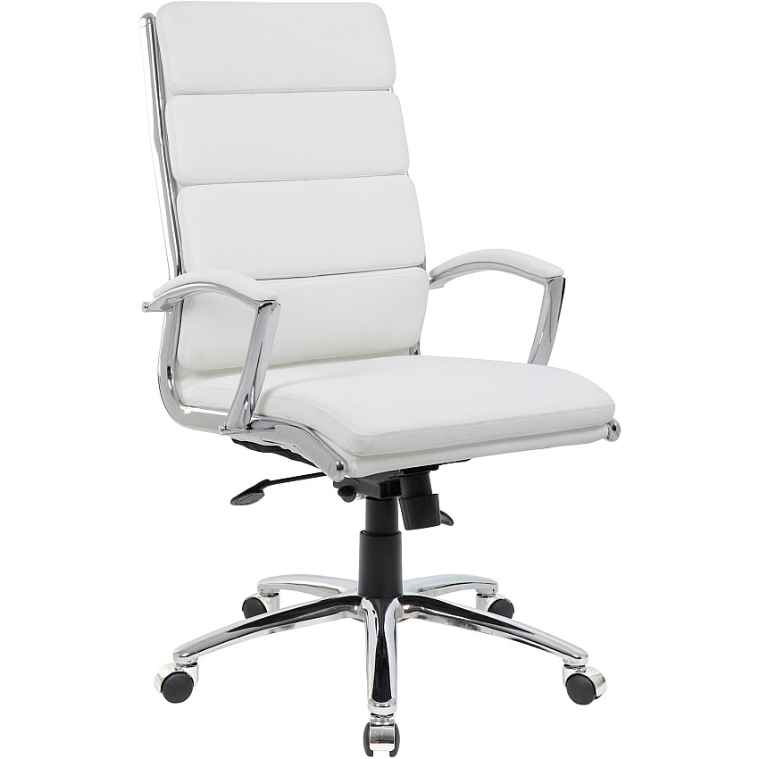 Boss Executive CaressoftPlus? Chair with Metal Chrome Finish White Seat Color - Vinyl Seat Material - White Back Color - Vinyl Back Material - Chrome Frame Color - High Back - 5-star Base - Armrest - 1 Each (B9471WT)