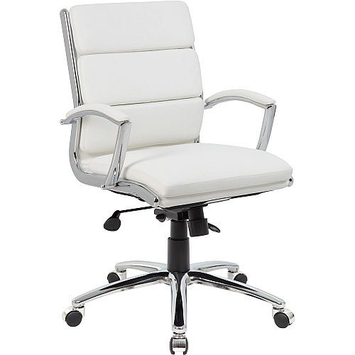 Boss CaressoftPlus? Executive Mid-Back Chair White Seat Color - Vinyl Seat Material - White Back Color - Vinyl Back Material - Chrome Frame Color - Mid Back - 5-star Base - Armrest - 1 Each (B9476WT)