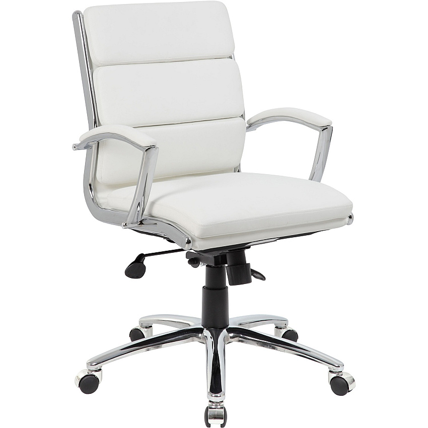 Boss CaressoftPlus? Executive Mid-Back Chair White Seat Color - Vinyl Seat Material - White Back Color - Vinyl Back Material - Chrome Frame Color - Mid Back - 5-star Base - Armrest - 1 Each (B9476WT)