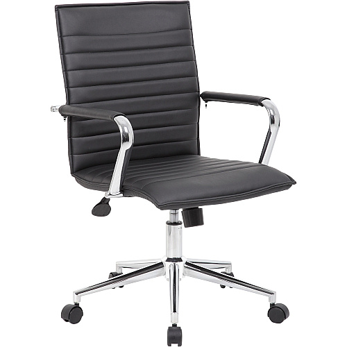 Boss Black Vinyl Hospitality Chair Black Seat Color - Vinyl Seat Material - Black Back Color - Vinyl Back Material - Chrome Frame Color - 5-star Base - Armrest - 1 Each (B9533CBK)