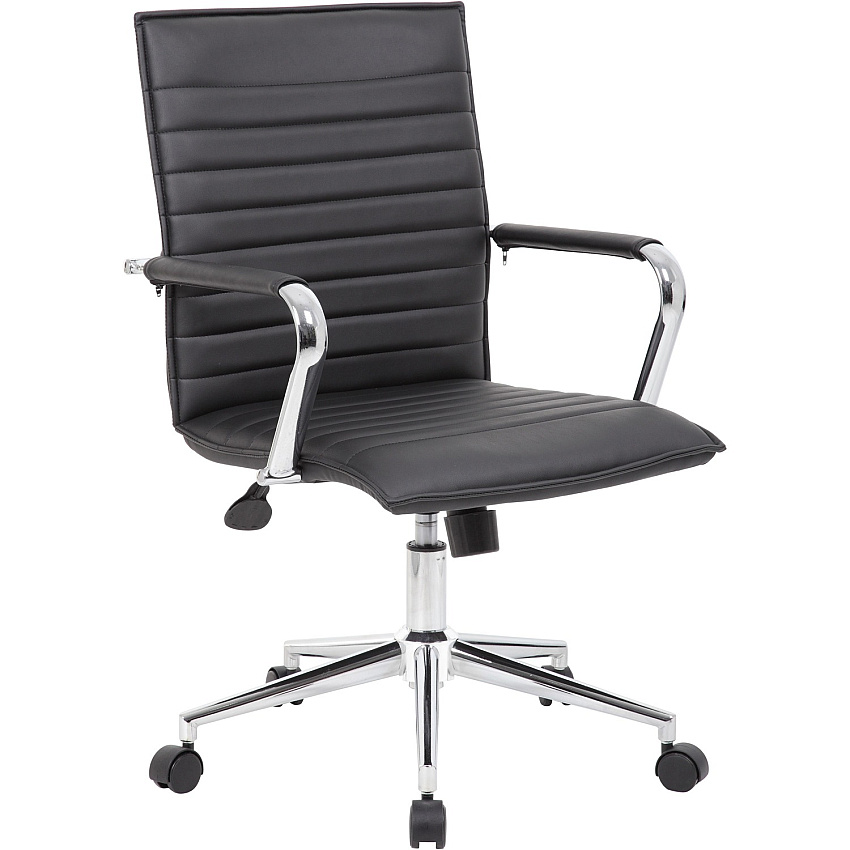 Boss Black Vinyl Hospitality Chair Black Seat Color - Vinyl Seat Material - Black Back Color - Vinyl Back Material - Chrome Frame Color - 5-star Base - Armrest - 1 Each (B9533CBK)