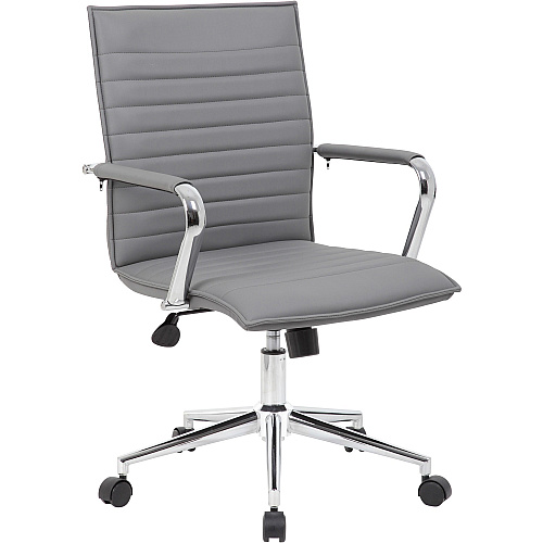 Boss Grey Vinyl Hospitality Chair Gray Seat Color - Vinyl Seat Material - Gray Back Color - Vinyl Back Material - Chrome Frame Color - 5-star Base - Armrest - 1 Each (B9533CGY)