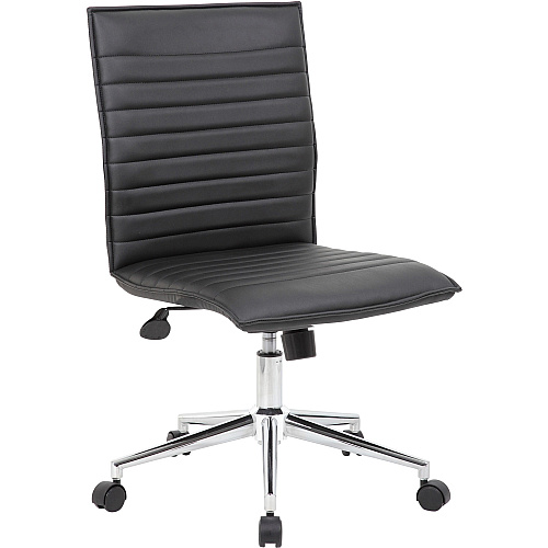 Boss Black Vinyl Armless Hospitality Chair Black Seat Color - Vinyl Seat Material - Black Back Color - Vinyl Back Material - Chrome Frame Color - 5-star Base - 1 Each (B9534CBK)