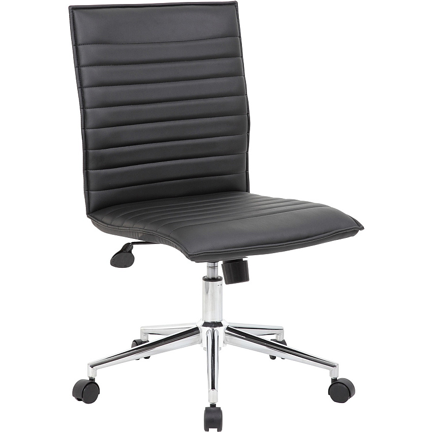 Boss Black Vinyl Armless Hospitality Chair Black Seat Color - Vinyl Seat Material - Black Back Color - Vinyl Back Material - Chrome Frame Color - 5-star Base - 1 Each (B9534CBK)