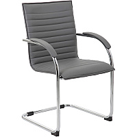 Boss Chrome Frame Vinyl Side Chairs Gray Seat Color - Vinyl Seat Material - Gray Back Color - Vinyl Back Material - Chrome Frame Color - Polywood Frame Material - Mid Back - Cantilever Base - 2 / Pack (B9536GY2)