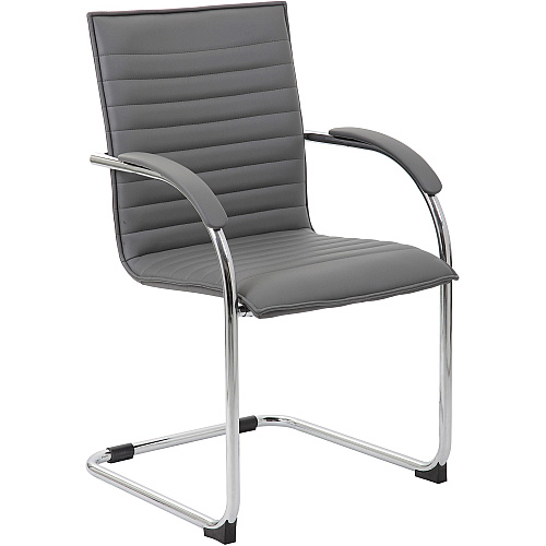 Boss Chrome Frame Vinyl Side Chairs Gray Seat Color - Vinyl Seat Material - Gray Back Color - Vinyl Back Material - Chrome Frame Color - Polywood Frame Material - Mid Back - Cantilever Base - 2 / Pack (B9536GY2)