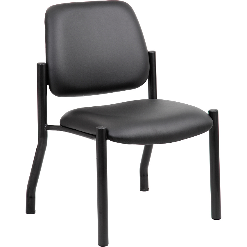 Boss Antimicrobial Armless Guest Chair, 300 lb. Weight Capacity Black Seat Color - Vinyl Seat Material - Black Back Color - Vinyl Back Material - Black Frame Color - Steel Frame Material - Mid Back - Four-legged Base - 1 Each (B9595AMBK)