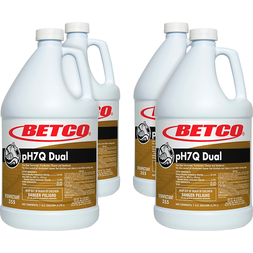 Betco pH7Q Dual Neutral Disinfectant Cleaner Concentrate - 128 fl oz (4 quart) - Pleasant Lemon Scent - Deodorize, pH Neutral - Light Amber - 4 / Carton (3550400CT)