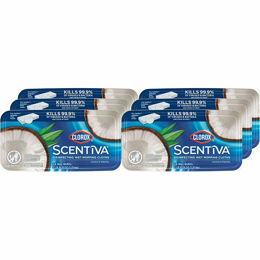 Clorox Scentiva Disinfecting Wet Mopping Cloth Refills - Coconut & Water Lily 5.9" Width x 11.4" Length - 24/Pack - 6 / Carton (32034CT)