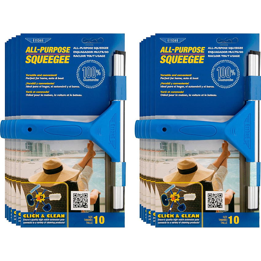 Ettore All-purpose Squeegee Rubber Blade - Plastic Handle - 1.5" Height x 10" Width x 12" Length - Lightweight, Streak-free - Blue - 12 / Carton (17010CT)