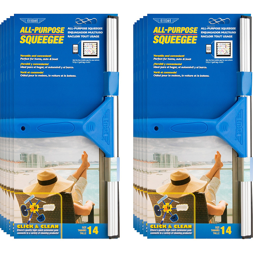 Ettore All-purpose Squeegee Rubber Blade - Plastic Handle - 1.5" Height x 14" Width x 14" Length - Lightweight, Streak-free - Blue - 12 / Carton (17014CT)