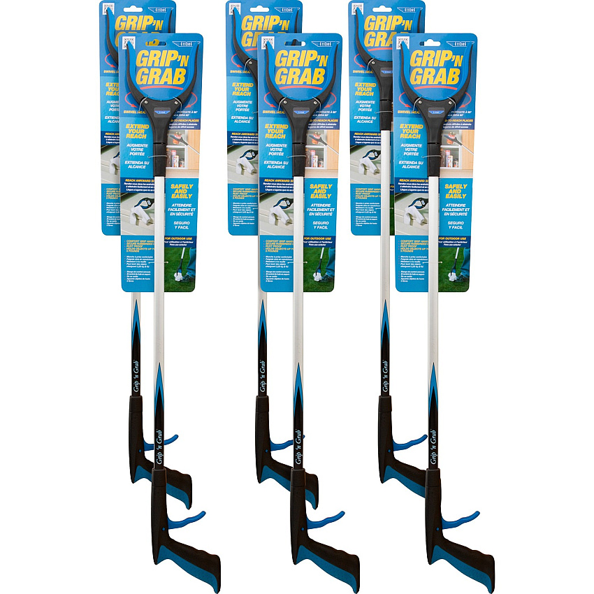 Ettore Grip 'n Grab Multipurpose Pickup Tool 32" Reach - Lightweight, Rust Proof, Articulating Head, Comfortable Handle - Aluminum, Plastic, Rubber - Blue - 6 / Carton (49036CT)