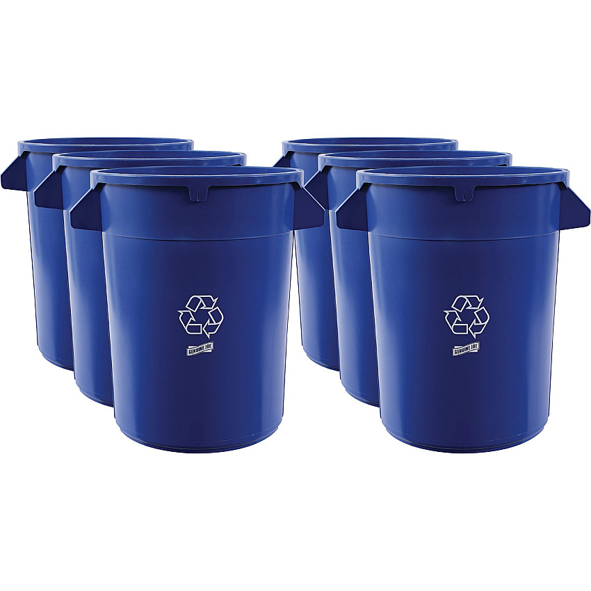 Genuine Joe Heavy-Duty Trash Container 32 gal Capacity - Side Handle, Venting Channel - Plastic - Blue - 6 / Carton (GJO60464CT)