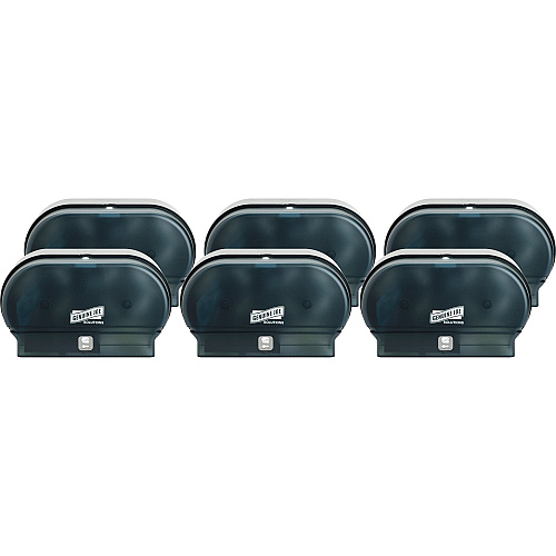 Genuine Joe&reg; Standard Toilet Paper Dispensers, 2 Roll Hold, Black, 6 Dispensers Roll - 2000 x Sheet, 2 x Roll - Black - Sliding Door - 6 / Carton (GJO98213CT)