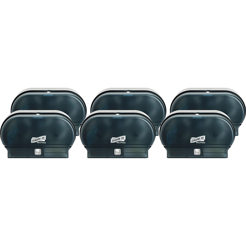 Genuine Joe&reg; Standard Toilet Paper Dispensers, 2 Roll Hold, Black, 6 Dispensers Roll - 2000 x Sheet, 2 x Roll - Black - Sliding Door - 6 / Carton (GJO98213CT)