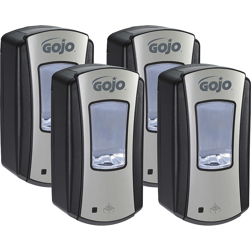 Gojo&reg; LTX-12 Touch-free Foam Soap Dispenser Automatic - 1.27 quart Capacity - Site Window, Refillable, Touch-free, Lockable, Skylight - Chrome, Black - 4 / Carton (191904CT)