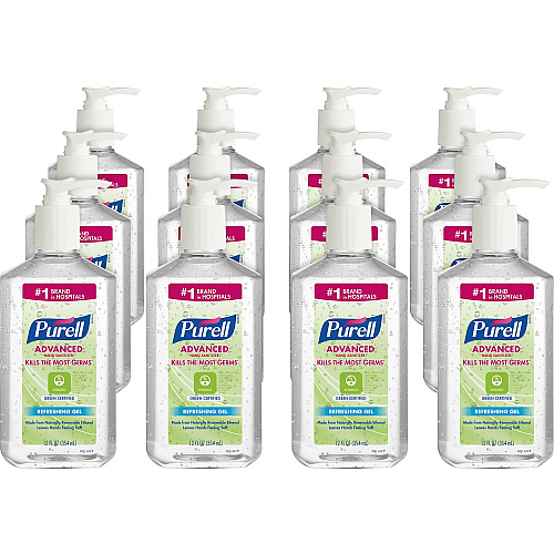 PURELL&reg; Hand Sanitizer Gel Fragrance-free Scent - 12 fl oz - Pump Bottle Dispenser - Kill Germs - Clear - 12 / Carton (369112CT)
