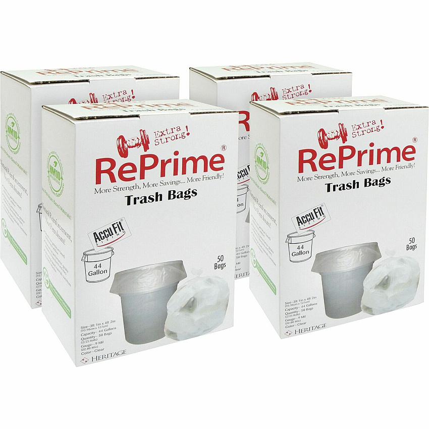 Heritage RePrime AccuFit 44-gal Can Liners 44 gal Capacity - 50" Length x 37" Width x 0.90 mil (23 Micron) Thickness - Low Density - Clear - Linear Low-Density Polyethylene (LLDPE) - Garbage - 50/Box - 4 / Carton (H7450TCRC1CT)