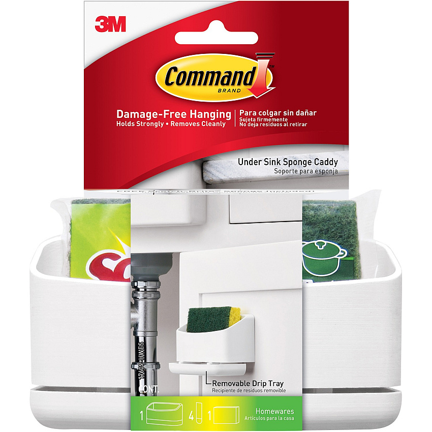 Command Under Sink Sponge Caddy 9.38" Height x 12" Width x 7.75" Depth - White - 12 / Carton (17609HWESCT)